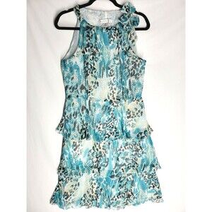 AA Studio AA Sleeveless Tiered Dress Blue Animal Print Fully Lined Size 12